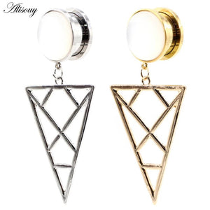 Stainless Steel Triangle Opal Stone Ear Plugs Tunnels Flesh Expander