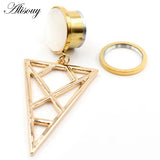 Stainless Steel Triangle Opal Stone Ear Plugs Tunnels Flesh Expander