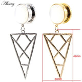 Stainless Steel Triangle Opal Stone Ear Plugs Tunnels Flesh Expander