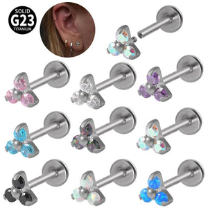 G23 Titanium Triangle Labret CZ Zircon Ear Tragus Cartilage Earring