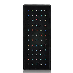 60pcs 316L Nose Rings & Studs Mix Colors Rhinestone Body