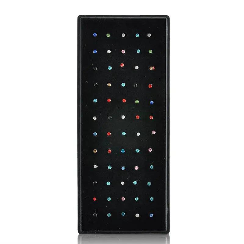 60pcs 316L Nose Rings & Studs Mix Colors Rhinestone Body