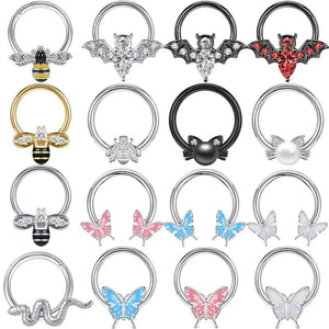 Zircon Cat Pearl Septum Ring Butterfly Bee Bat Nose Piercing