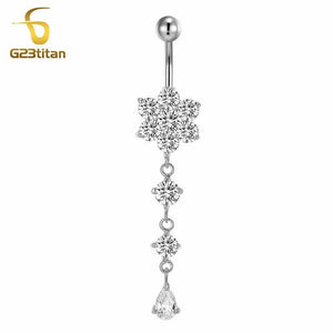 Tassel Belly Button Piercing Rings 14G Titanium Barbell Zircon Navel Jewelry