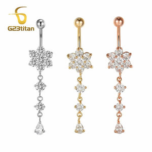Tassel Belly Button Piercing Rings 14G Titanium Barbell Zircon Navel Jewelry