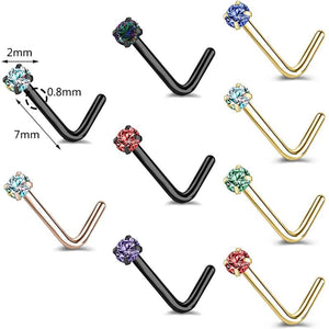 18/20G Crystal Nose Studs Set Stainless Steel Nostril Piercings
