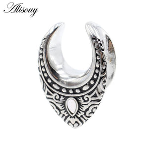 Water Drop Shell Saddle Ear Tunnel Plugs Stainless Steel Gauges Earrings