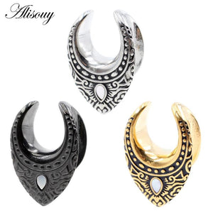 Water Drop Shell Saddle Ear Tunnel Plugs Stainless Steel Gauges Earrings