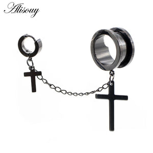 Stainless Steel Cross Pendant Ear Tunnels Plugs