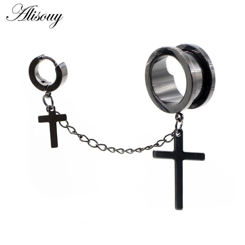 Stainless Steel Cross Pendant Ear Tunnels Plugs