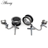 Stainless Steel Cross Pendant Ear Tunnels Plugs
