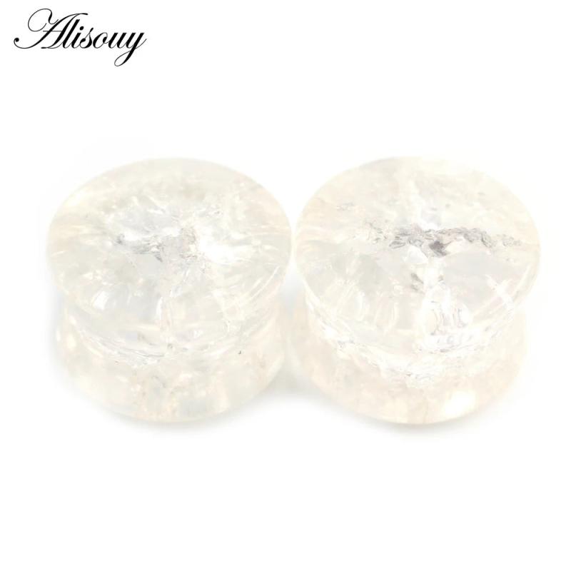 2pcs Ice Crack Glass Round Ear Gauges Earrings