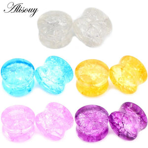 2pcs Ice Crack Glass Round Ear Gauges Earrings