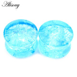 2pcs Ice Crack Glass Round Ear Gauges Earrings