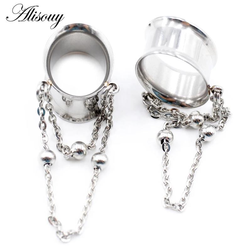 2pcs Stainless Steel Oval Ball Chain Ear Plugs Tunnels Expander Stretcher Gauges