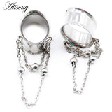 2pcs Stainless Steel Oval Ball Chain Ear Plugs Tunnels Expander Stretcher Gauges
