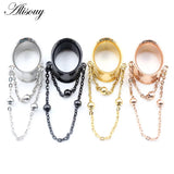 2pcs Stainless Steel Oval Ball Chain Ear Plugs Tunnels Expander Stretcher Gauges