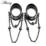 2pcs Stainless Steel Oval Ball Chain Ear Plugs Tunnels Expander Stretcher Gauges