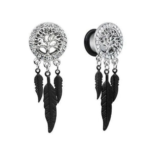 2pcs Stainless Steel Dangled Tree Ear Plugs with Crystal 8-20mm