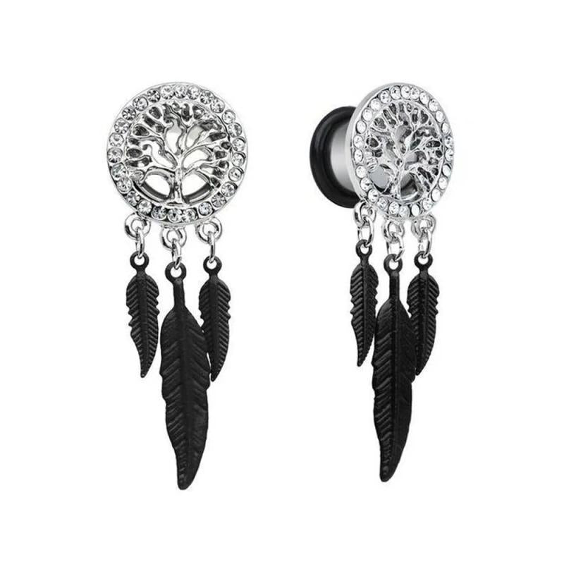 2pcs Stainless Steel Dangled Tree Ear Plugs with Crystal 8-20mm