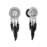 2pcs Stainless Steel Dangled Tree Ear Plugs with Crystal 8-20mm