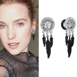 2pcs Stainless Steel Dangled Tree Ear Plugs with Crystal 8-20mm