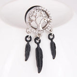 2pcs Stainless Steel Dangled Tree Ear Plugs with Crystal 8-20mm
