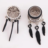 2pcs Stainless Steel Dangled Tree Ear Plugs with Crystal 8-20mm