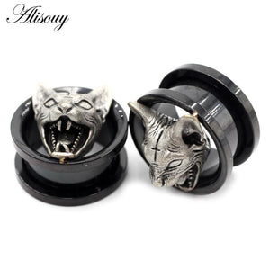 Punk Stainless Steel Cross Cat Head Ear Expansion Earrings