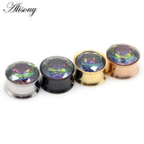 2pcs Flared Ear Plug Tunnel Zircon Crystal Earring Earlobe Piercing Screw Gauges