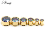 2pcs Flared Ear Plug Tunnel Zircon Crystal Earring Earlobe Piercing Screw Gauges