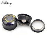 2pcs Flared Ear Plug Tunnel Zircon Crystal Earring Earlobe Piercing Screw Gauges