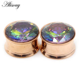 2pcs Flared Ear Plug Tunnel Zircon Crystal Earring Earlobe Piercing Screw Gauges