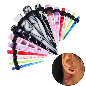 12PCS Acrylic Ear Stretchers Marble Taper Kit Ear Tapers Lobe Stretching Set