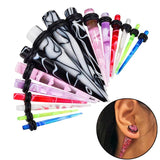 12PCS Acrylic Ear Stretchers Marble Taper Kit Ear Tapers Lobe Stretching Set