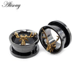 2PC Stainless Steel Skull Antlers Ear Piercing Tunnels Gauges Body Jewelry