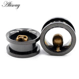 2PC Stainless Steel Skull Antlers Ear Piercing Tunnels Gauges Body Jewelry