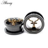 2PC Stainless Steel Skull Antlers Ear Piercing Tunnels Gauges Body Jewelry