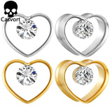 2PCS Crystal Heart Ear Gauges Plugs for Stretched Lobe Tunnels Piercing
