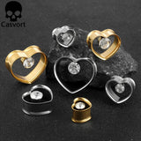 2PCS Crystal Heart Ear Gauges Plugs for Stretched Lobe Tunnels Piercing