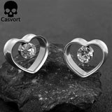 2PCS Crystal Heart Ear Gauges Plugs for Stretched Lobe Tunnels Piercing