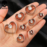 2PCS Crystal Heart Ear Gauges Plugs for Stretched Lobe Tunnels Piercing