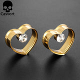 2PCS Crystal Heart Ear Gauges Plugs for Stretched Lobe Tunnels Piercing