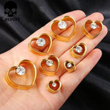 2PCS Crystal Heart Ear Gauges Plugs for Stretched Lobe Tunnels Piercing
