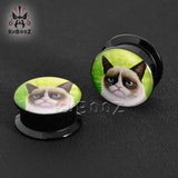 Acrylic Cat Logo Ear Tunnels Earring Plugs Piercing Body Jewelry 2PCS