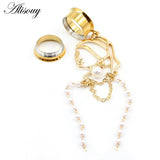 2pcs Stainless Steel Lady Face Chain Pearl Ear Plugs Tunnel Expander Stretcher