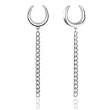 Giga 2PCS Stainless Steel Ear Piercing Saddle Plugs Tunnels Gauges Dangle Chain