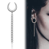 Giga 2PCS Stainless Steel Ear Piercing Saddle Plugs Tunnels Gauges Dangle Chain