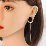 Giga 2PCS Stainless Steel Ear Piercing Saddle Plugs Tunnels Gauges Dangle Chain