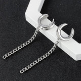 Giga 2PCS Stainless Steel Ear Piercing Saddle Plugs Tunnels Gauges Dangle Chain